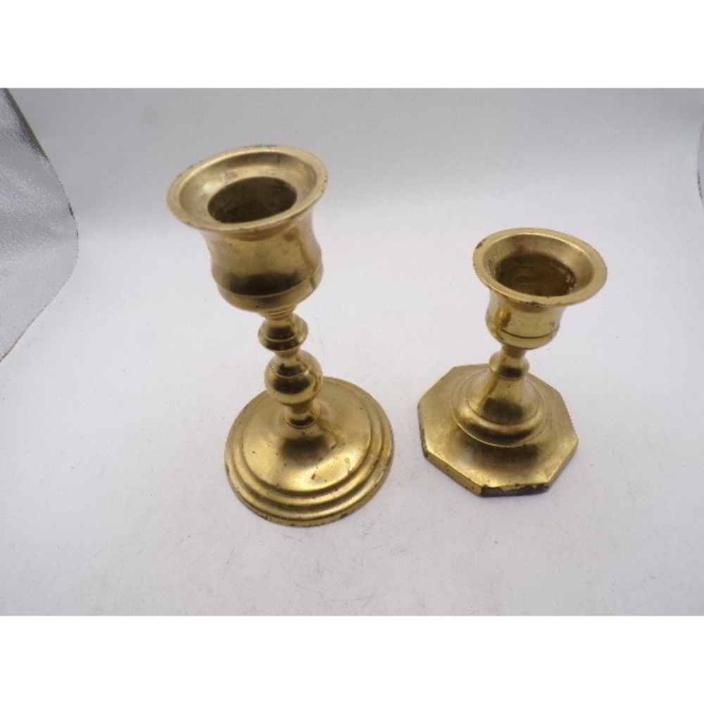 Vintage Solid Brass Weighted Candlestick Holders Set of 2 Round Octagonal Base